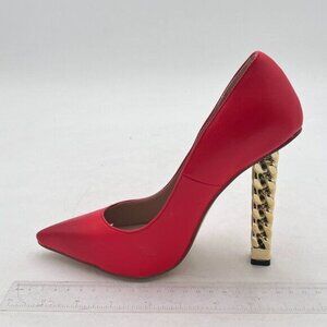 Red Gold Metal Chain Chunky High Heel Pointed Toe Slip On Party Prom Pump
